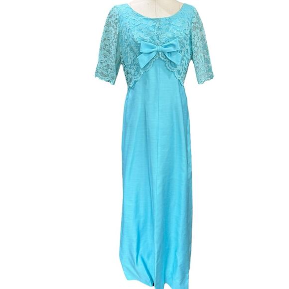 VINTAGE Robin’s Egg blue Elegant Lace Overlay Maxi Dress - Picture 1 of 12